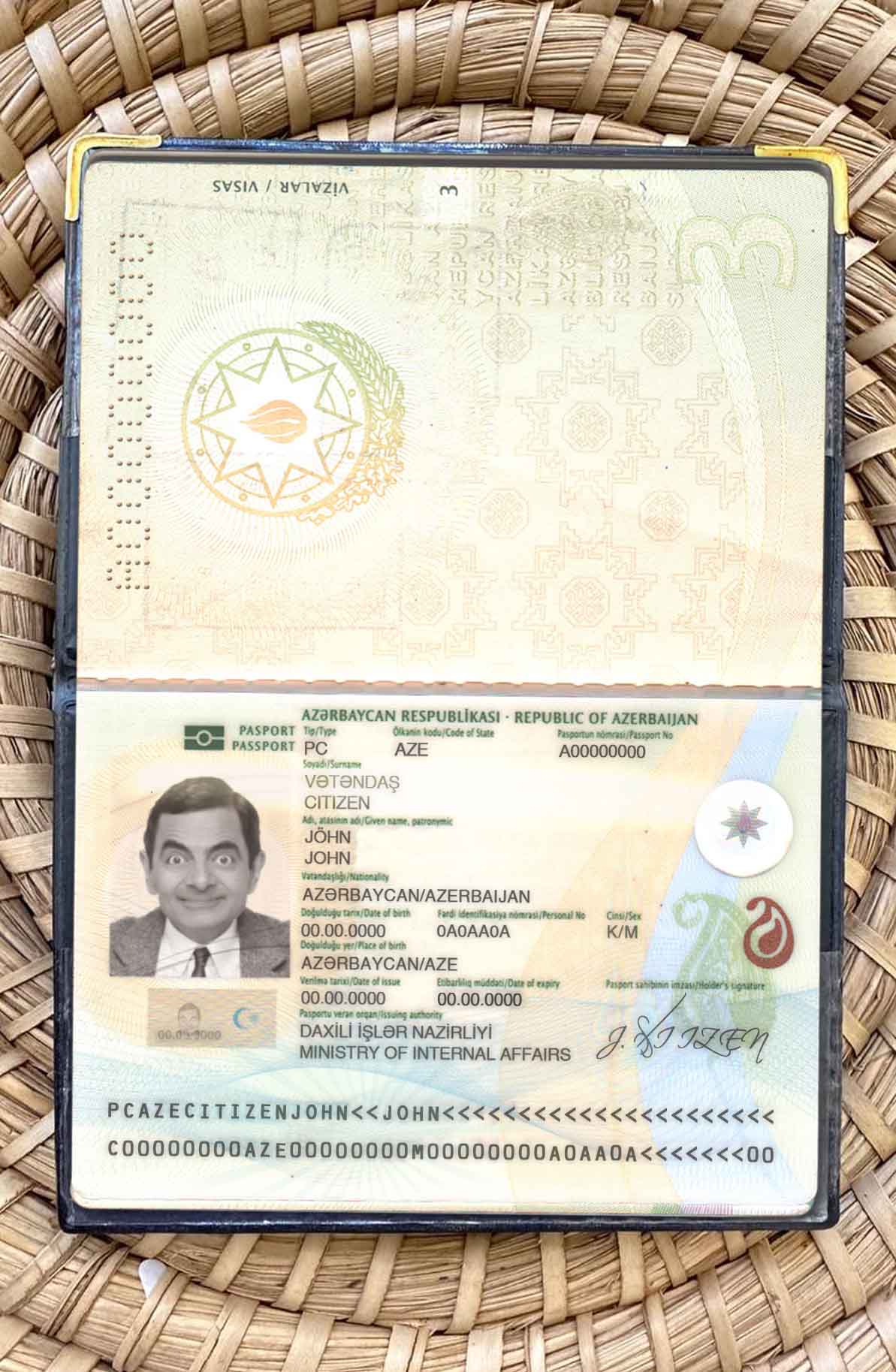 Azerbaijan passport photo look PSD template
